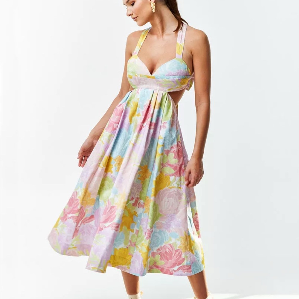 Mestiza New York Watercolor Peony Giselle midi dress 2